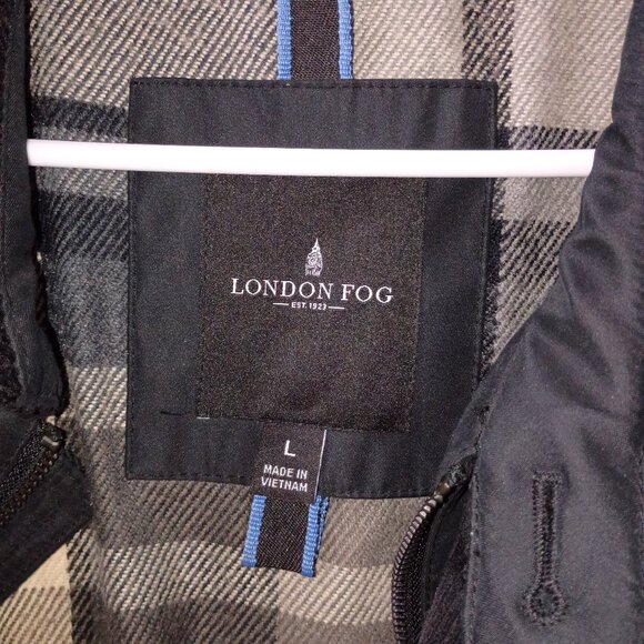 London Fog Black Field Jacket with Corduroy Collar & Plaid Lining - Picture 2 of 5
